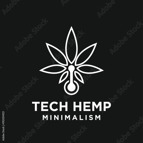Minimalist Tech Hemp Logo Design with Cannabis Leaf and Scientific Element