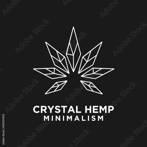 Minimalist Geometric Crystal Hemp Cannabis Leaf Logo Design on Dark Background