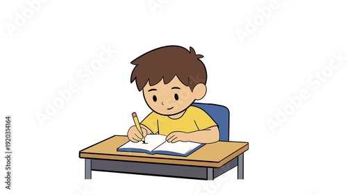 Simple 2D animation of boy studying