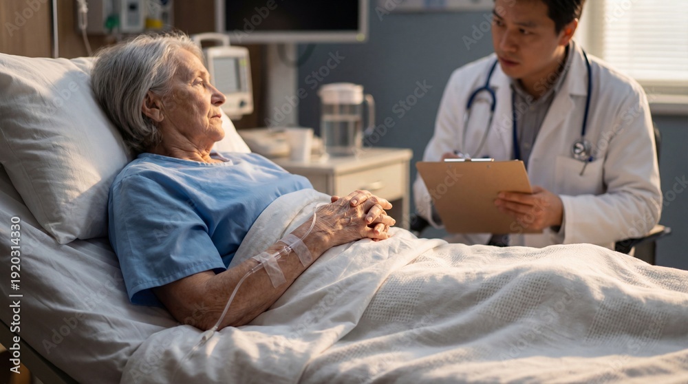 Obraz premium A doctor discussing a patient's treatment plan with her in a hospital room