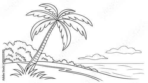 Serene tropical beach scene with palm tree