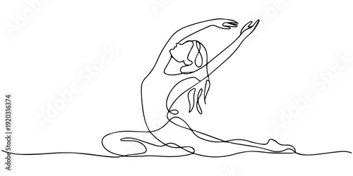 Continuous line art or One Line Drawing of a woman stretching arms is relaxing picture vector illustration, Continuous line art or One Line Drawing of a woman stretching arms is relaxing picture.