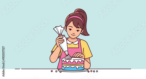 Young Girl Decorating Cake with Icing 1.