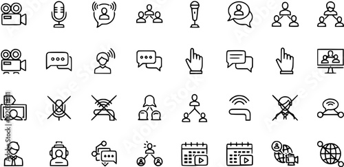 Icon Set: Communication, Networking, Social Media, Online Meetings, and Business Icons