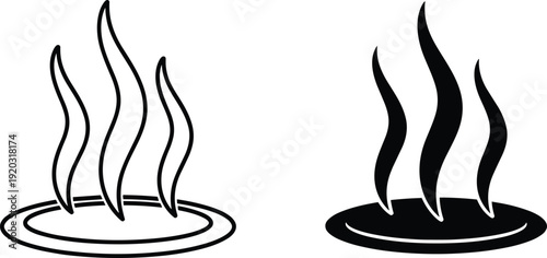 Steam and heat rising icon illustration set, wavy line symbols, hot food or beverage temperature warning theme - flat vector illustration