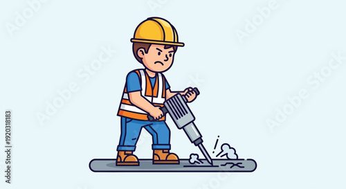 Construction Worker Operating Jackhammer on Ground.