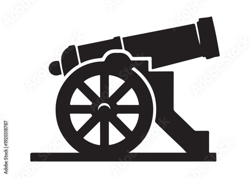 old cannon logo silhouette vector, army silhouette old cannon logo vector illustration, field gun logo vector silhouette, weapon military old cannon history logo vector silhouette on white background