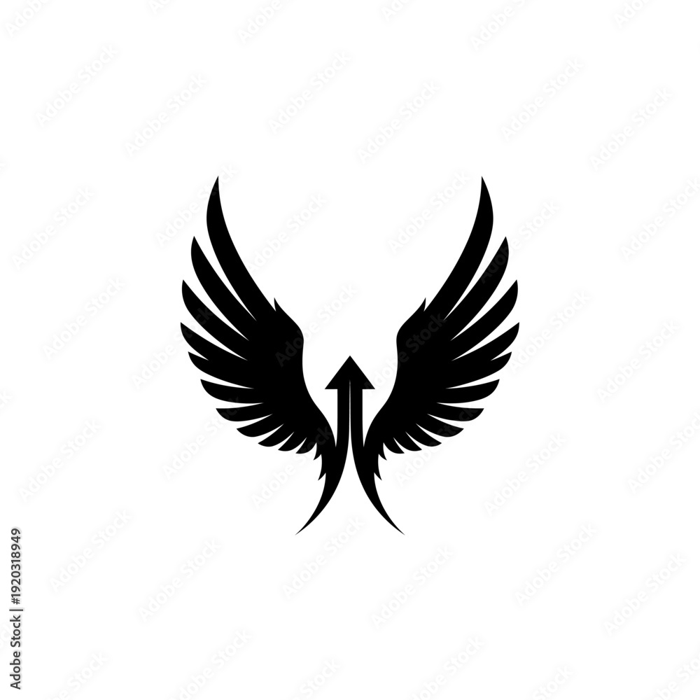 Obraz premium Black Angel Wings with Upward Arrow Symbol, Symbolizing Growth, Success, and Ambition