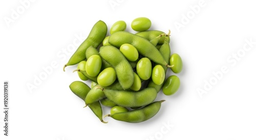 Wallpaper Mural Fresh green edamame pods and shelled beans piled on a white background, perfect for healthy eating and Asian cuisine concepts. Torontodigital.ca