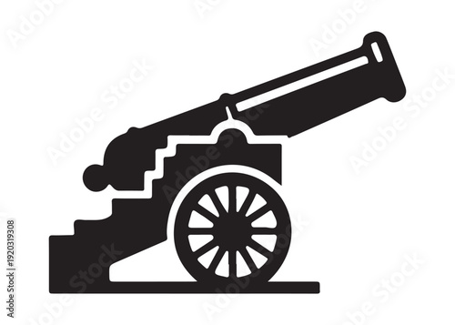 old cannon logo silhouette vector, army silhouette old cannon logo vector illustration, field gun logo vector silhouette, weapon military old cannon history logo vector silhouette on white background
