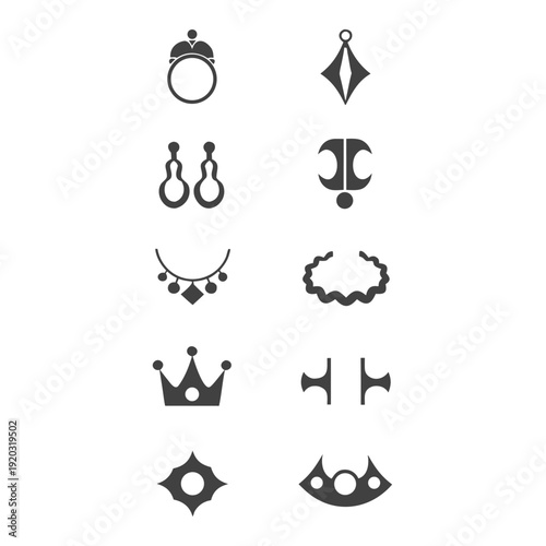 Set of ten black and white jewelry including rings necklaces and crowns