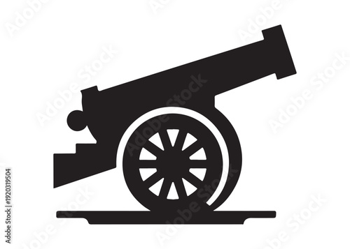 old cannon logo silhouette vector, army silhouette old cannon logo vector illustration, field gun logo vector silhouette, weapon military old cannon history logo vector silhouette on white background