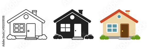 House icon set collection in cartoon flat style. Home exterior vector illustration on isolated background. Cottage sign business concept.