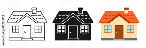 House icon set collection in cartoon flat style. Home exterior vector illustration on isolated background. Cottage sign business concept.