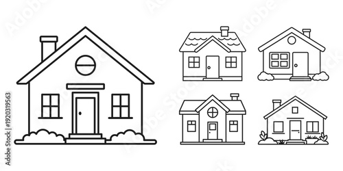 House icon set collection in cartoon flat style. Home exterior vector illustration on isolated background. Cottage outline stroke sign business concept.