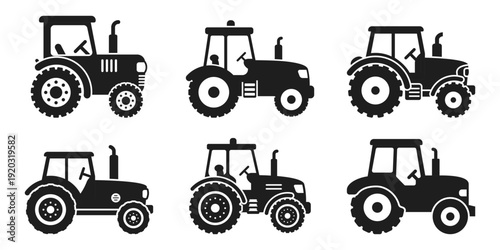 Tractor truck icon set collection in flat style. Agriculture transport vector illustration on isolated background. Farming vehicle sign business concept.