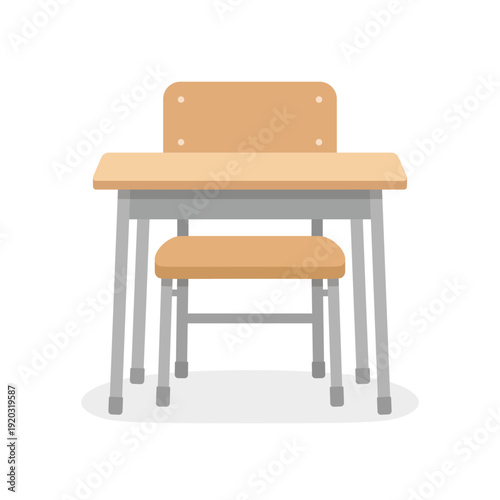 School desk icon in cartoon flat style. Education chair and table vector illustration on isolated background. College furniture sign business concept.