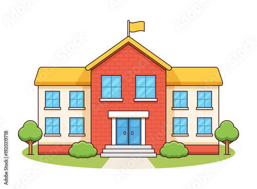 School, bank, college building icon in cartoon flat style. Education house vector illustration on isolated background. College and institute sign business concept.