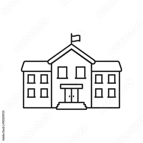 School, bank, college building icon in cartoon flat style. Education house outline stroke vector illustration on isolated background. College and institute sign business concept.