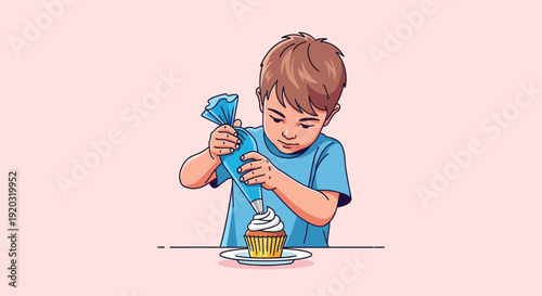 Young Boy Decorating Cupcake with Icing 1.