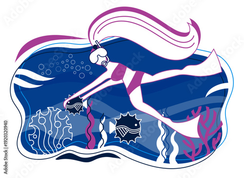 Snorkeling Woman Exploring Abstract Coral Reef