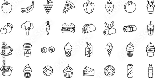 A delightful collection of 49 hand-drawn food and drink icons, perfect for various design projects.