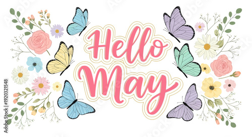 Colorful Butterflies and Flowers with Hello May.
