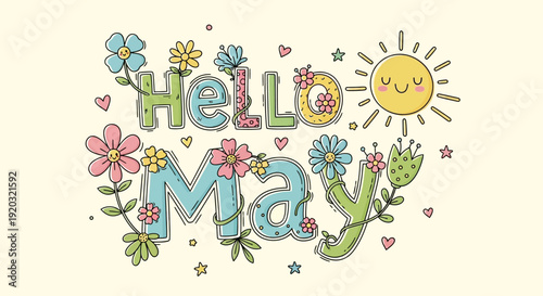 Φωτογραφία Colorful Hello May Hand Drawn Greeting.