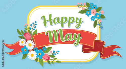 Happy May Floral Banner Design Element.