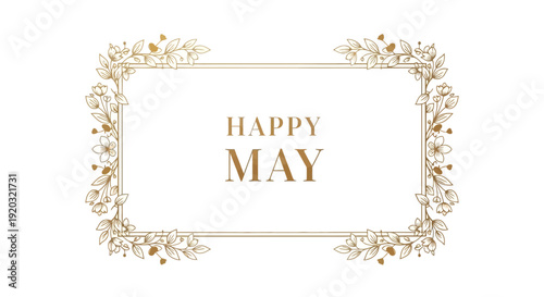 Happy May Greeting Card with Floral Border.