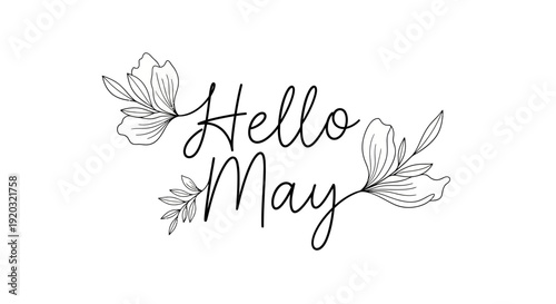Hello May Handwritten Floral Greeting Card.