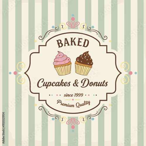 vintage baked cupcakes and donuts label
