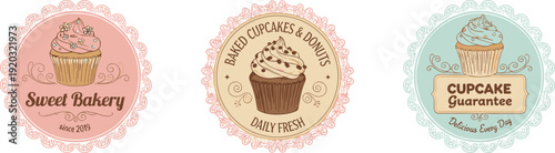vintage cupcake bakery labels set