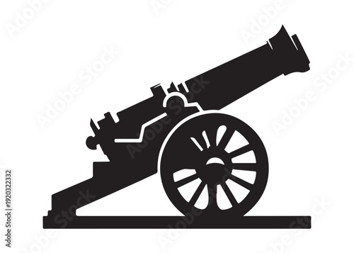 old cannon logo silhouette vector, army silhouette old cannon logo vector illustration, field gun logo vector silhouette, weapon military old cannon history logo vector silhouette on white background