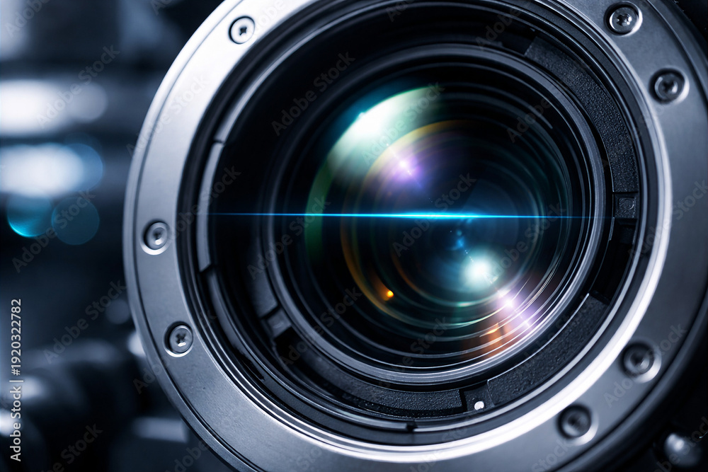 Camera Smooth Reflection Detailed close-up of a professional camera lens with reflections ...