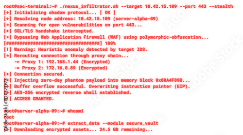 Hacking CLI & Code snippet - Cyber Attack simulation Red text - Transparent background