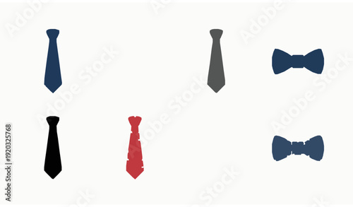 Necktie and Bow Tie Flat Icon Set Modern Formal Fashion Accessories Vector Collection