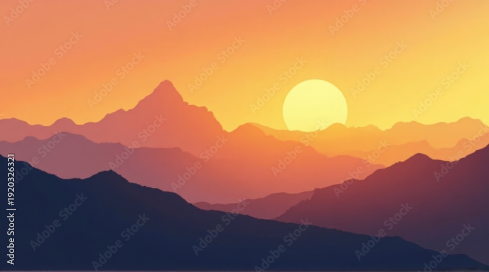 Obraz premium Sunset Over Mountain Range with Vibrant Orange Pink Sky and Soft Silhouettes