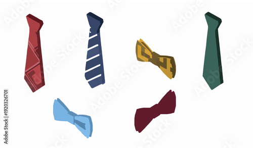 Isometric Necktie and Bow Tie Vector Set Stylish Formal Fashion Accessories