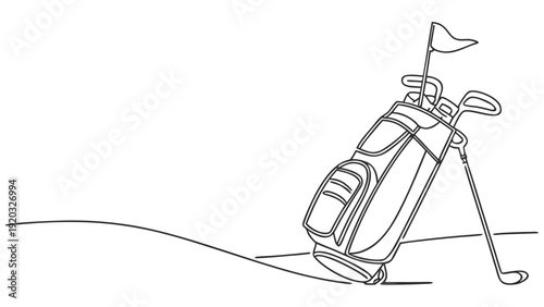 Golf bag with clubs on a golf course