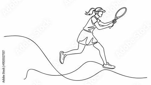 Dynamic young woman playing tennis with motion lines