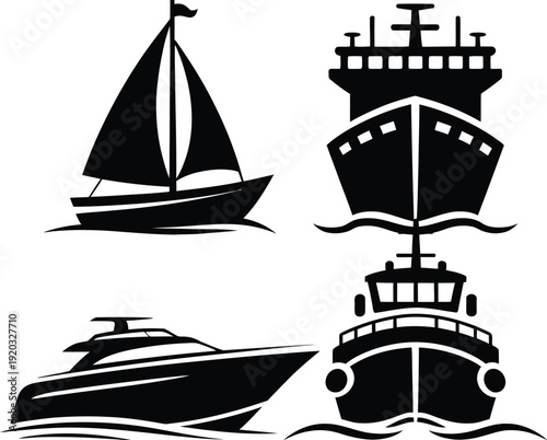 Diverse maritime vessels sailing on calm waters under clear skies