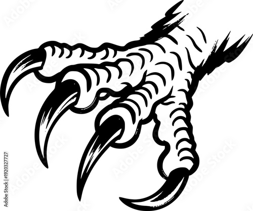 Striking Raptor Claw Illustration: Minimalist Sumi-e Style Graph

