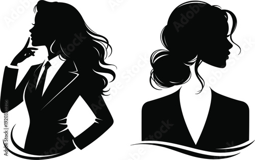 Elegant businesswoman silhouette set, professional female leader in suit, corporate manager and entrepreneur profile illustration concep