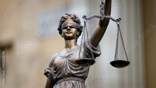 Lady Justice statue close up with scales in soft light, timeless symbol of fairness and ethical governance, modern accountability concept, transparency and trust in evolving legal system and society