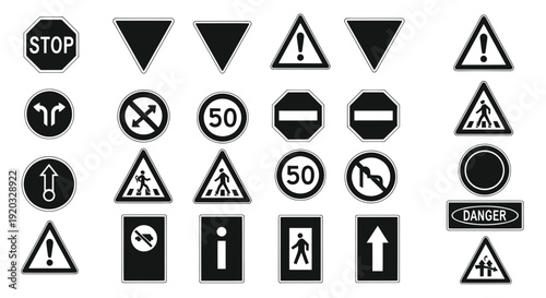 Collection of Traffic Signs and Road Safety Symbols