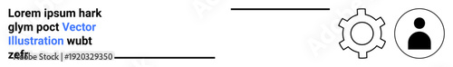 Profile user icon and gear for settings paired with text. Ideal for digital tools, user interface, tech, app design, customization, account management, simple landing page