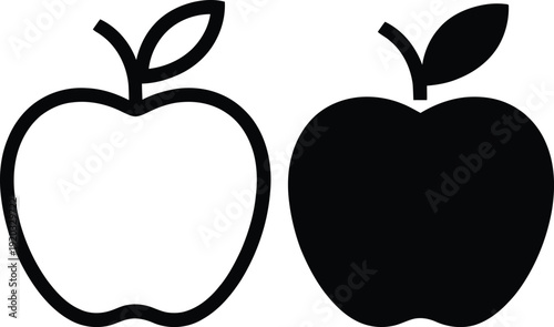 Two contrasting apples displayed side by side in black and white illustration