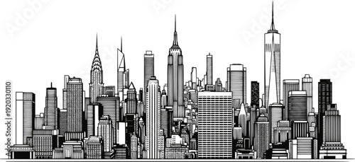 new york city skyline line art style vector.	