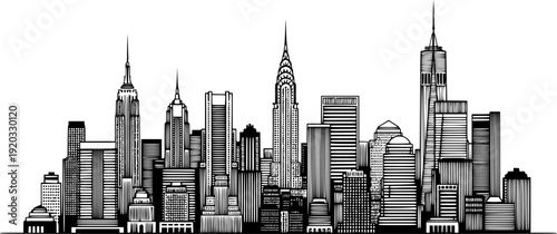 new york city skyline line art style vector.	